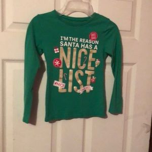 Children’s Place Nice List Christmas Long Sleeve Green T-Shirt Girls Small S 5/6